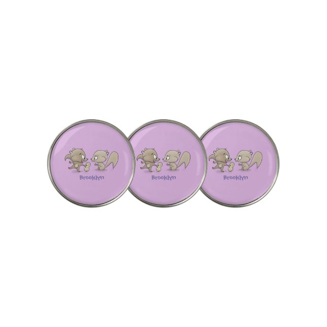 Cute funny squirrels cartoon illustration golf ball marker (3 Up)