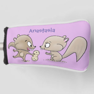 Cute funny squirrels cartoon illustration golf head cover