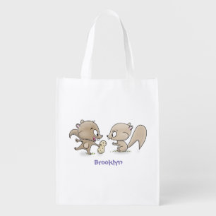 Cute funny squirrels cartoon illustration grocery bag