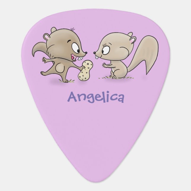Cute funny squirrels cartoon illustration  guitar pick (Front)