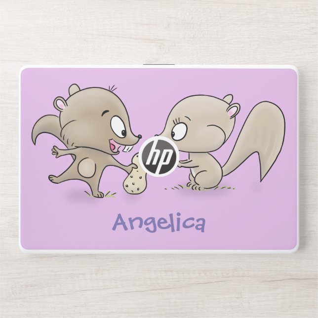 Cute funny squirrels cartoon illustration HP laptop skin (Front)