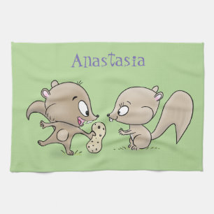 Cute funny squirrels cartoon illustration kitchen towel