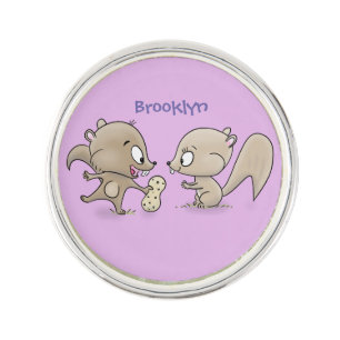 Cute funny squirrels cartoon illustration lapel pin