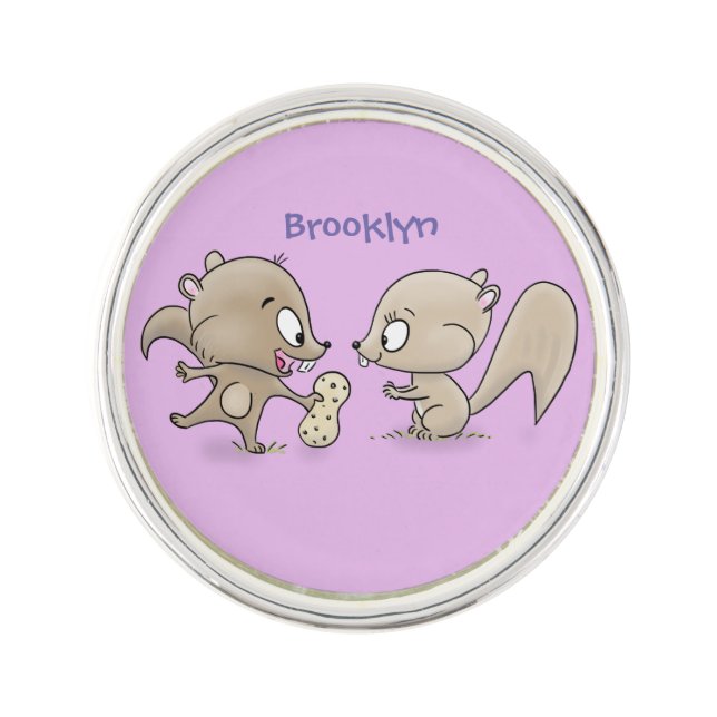 Cute funny squirrels cartoon illustration lapel pin (Front)