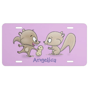 Cute funny squirrels cartoon illustration license plate