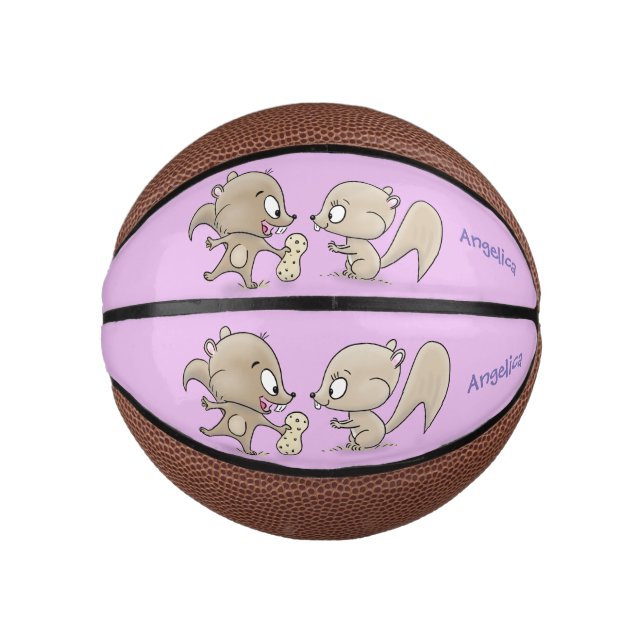 Cute funny squirrels cartoon illustration mini basketball (Front)