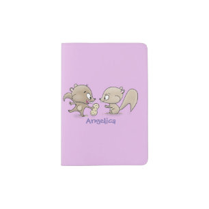 Cute funny squirrels cartoon illustration passport holder