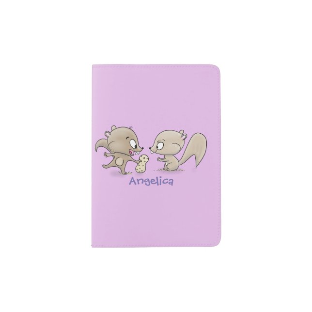 Cute funny squirrels cartoon illustration passport holder (Front)
