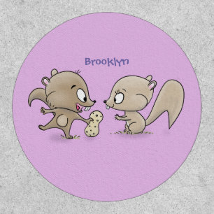 Cute funny squirrels cartoon illustration patch