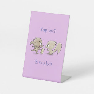 Cute funny squirrels cartoon illustration pedestal sign