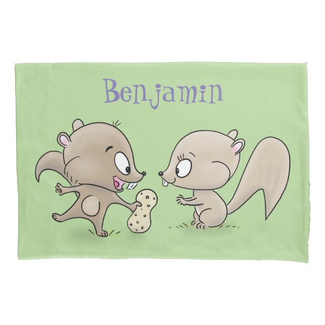 Cute funny squirrels cartoon illustration pillow case (Front)