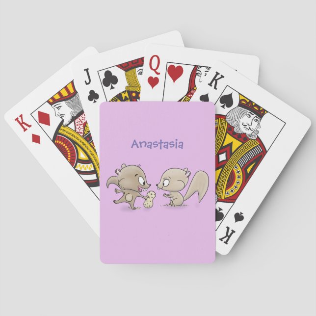 Cute funny squirrels cartoon illustration poker cards (Back)