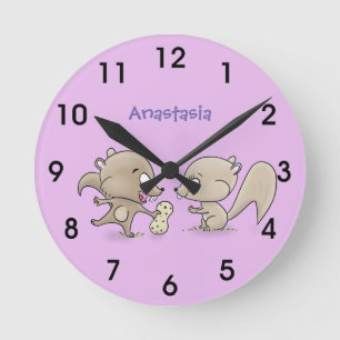 Cute funny squirrels cartoon illustration round clock