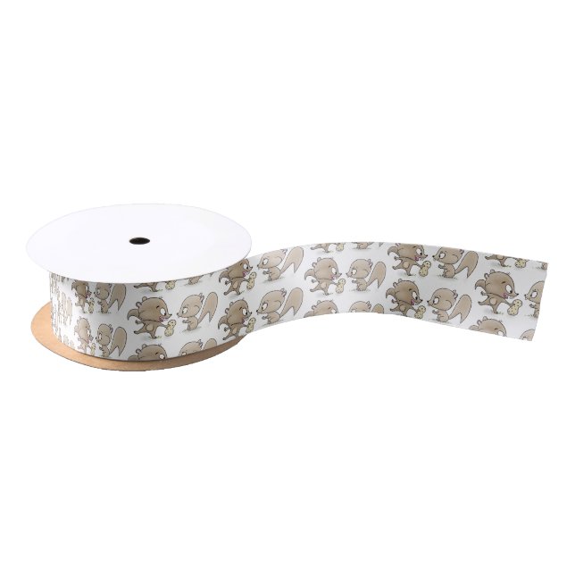 Cute funny squirrels cartoon illustration satin ribbon (Spool)