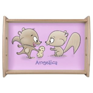 Cute funny squirrels cartoon illustration serving tray