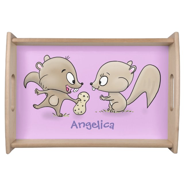 Cute funny squirrels cartoon illustration serving tray (Front)