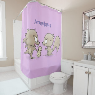Cute funny squirrels cartoon illustration shower curtain