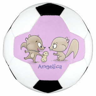 Cute funny squirrels cartoon illustration soccer ball