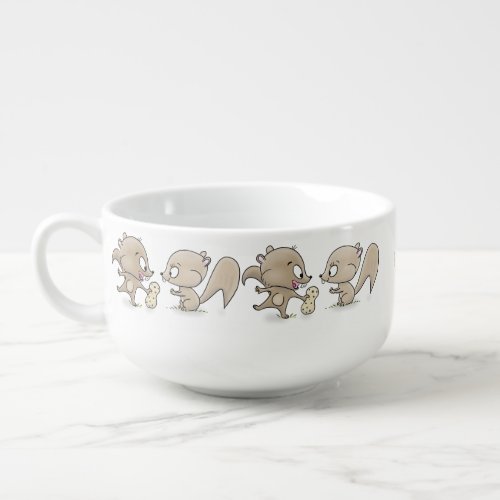 Cute funny squirrels cartoon illustration soup mug