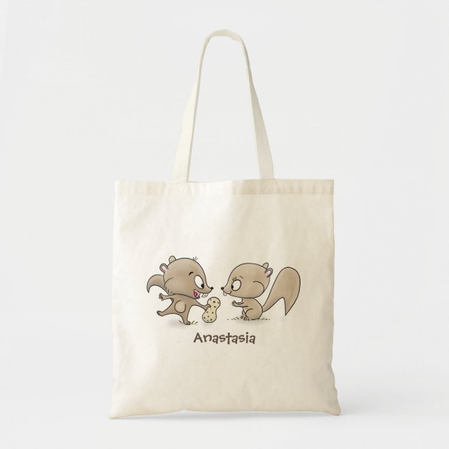 Cute funny squirrels cartoon illustration tote bag (Front)