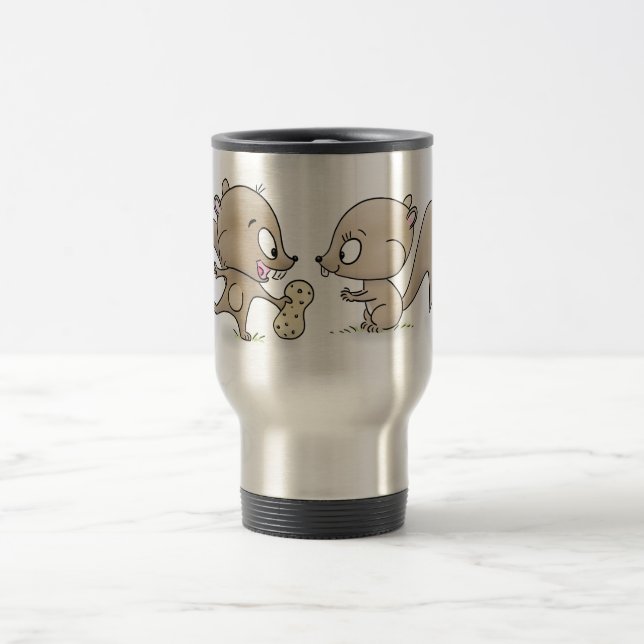 Cute funny squirrels cartoon illustration travel mug (Center)