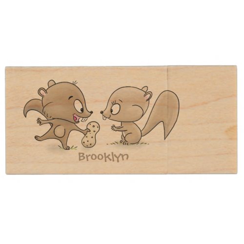 Cute funny squirrels cartoon illustration wood flash drive