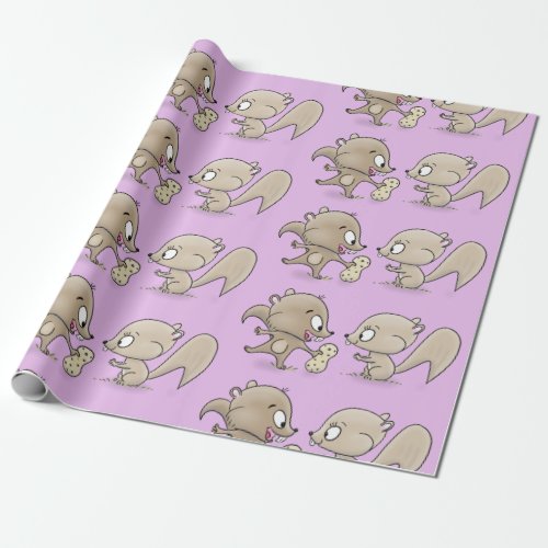 Cute funny squirrels cartoon illustration wrapping paper