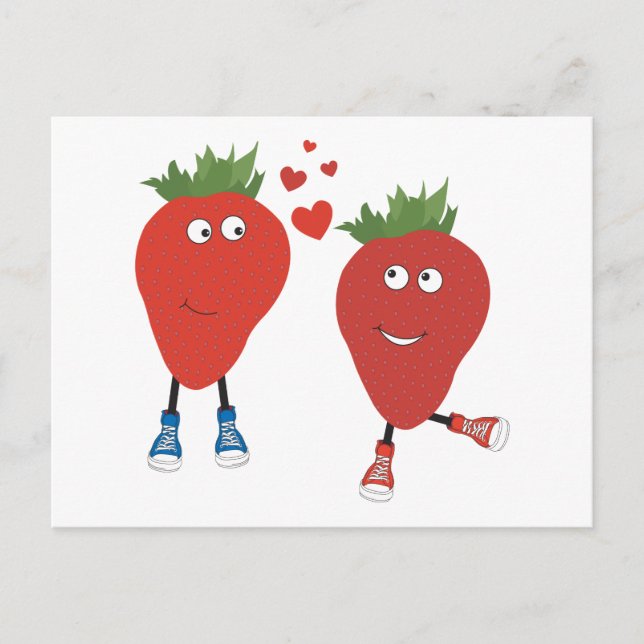 Cute Funny Strawberries In Love Postcard (Front)