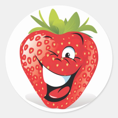 Cute Funny Strawberry Cartoon design Classic Round Sticker