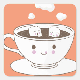 Cute funny sugar cubes bathing in coffee cup square sticker