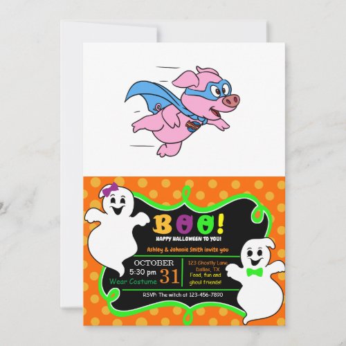 Cute funny super pig  choose background color invitation