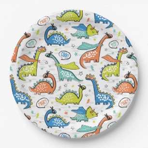 Cute funny superhero dinosaurs paper plates