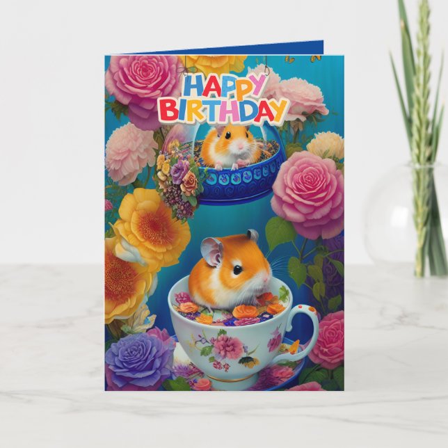 Cute Funny Syrian Hamsters Birthday Card (Front)