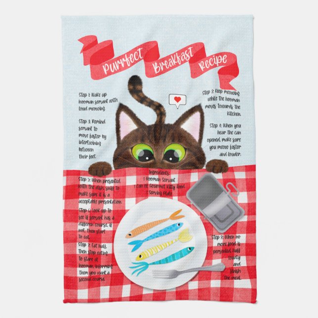 Cute Funny Tabby Cat Kitchen Towel (Vertical)