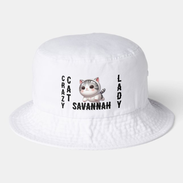 Cute Funny Tabby Space Astronaut Crazy Cat Lady Bucket Hat (Front)
