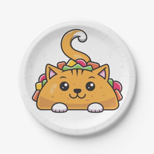 Cute Funny Taco cat rainbow Paper Plates