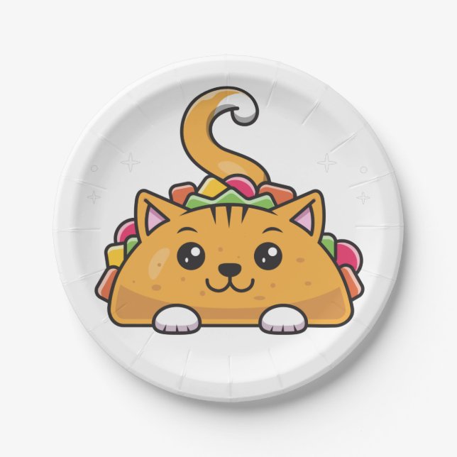 Cute Funny Taco cat rainbow Paper Plates (Front)