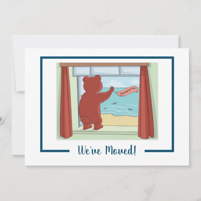 Cute Funny Teddy Bear Beach We've Moved Visit Anno Announcement (Front)