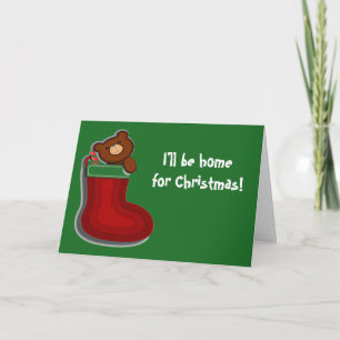 Cute Funny Teddybear in Stocking Christmas Holiday Card