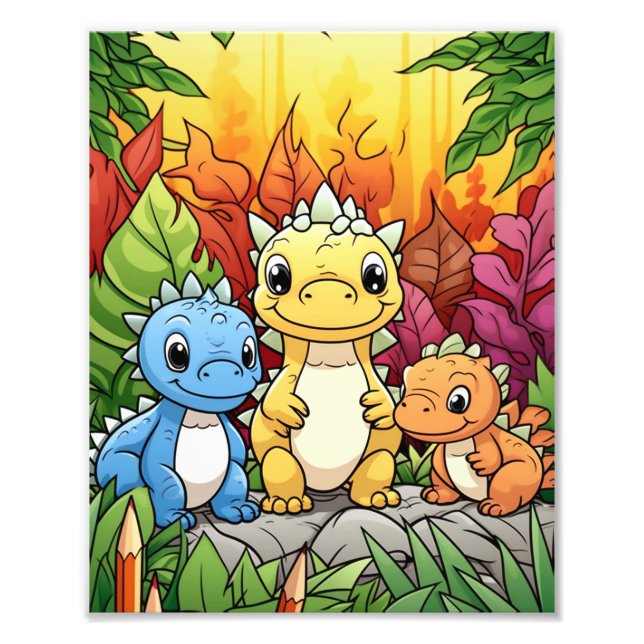 Cute Funny Three Dinosaur Cartoon  Photo Print (Front)