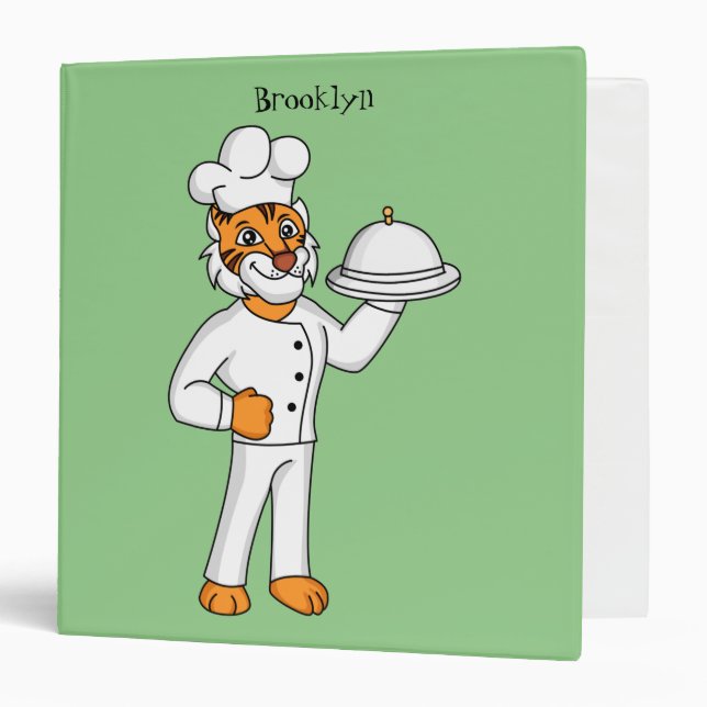 Cute funny tiger chef cartoon illustration 3 ring binder (Front/Inside)