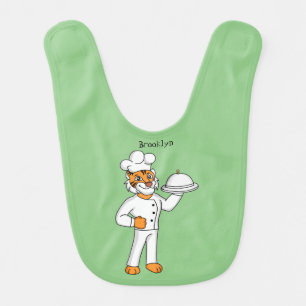 Cute funny tiger chef cartoon illustration baby bib