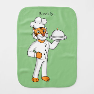 Cute funny tiger chef cartoon illustration baby burp cloth