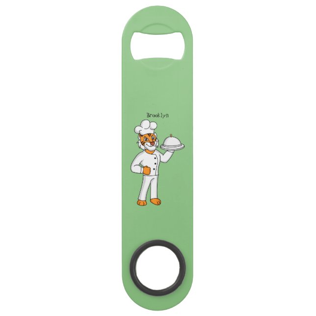 Cute funny tiger chef cartoon illustration bar key (Front)