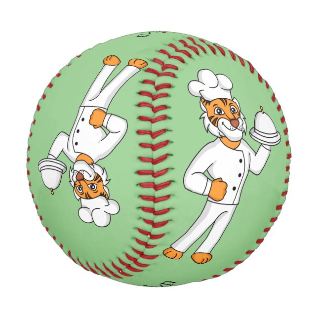 Cute funny tiger chef cartoon illustration baseball (Angled)