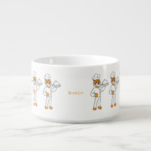Cute funny tiger chef cartoon illustration bowl