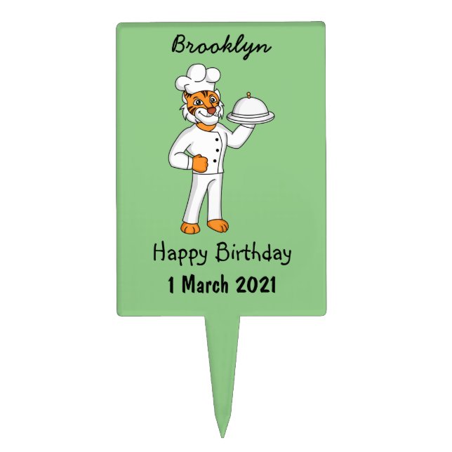 Cute funny tiger chef cartoon illustration cake topper (Front)