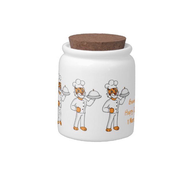 Cute funny tiger chef cartoon illustration candy jar (Left)