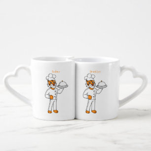 Cute funny tiger chef cartoon illustration coffee mug set
