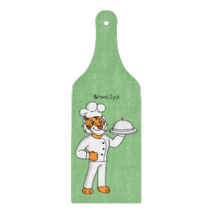 Cute funny tiger chef cartoon illustration cutting board